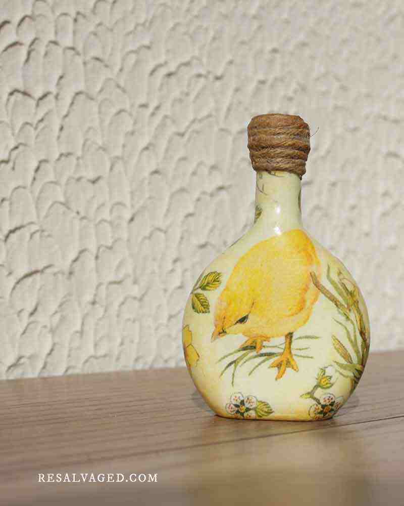 bird vase decoupage bottle