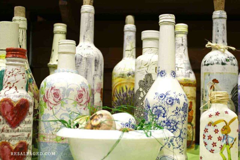 decoupaged and painted bottles collection