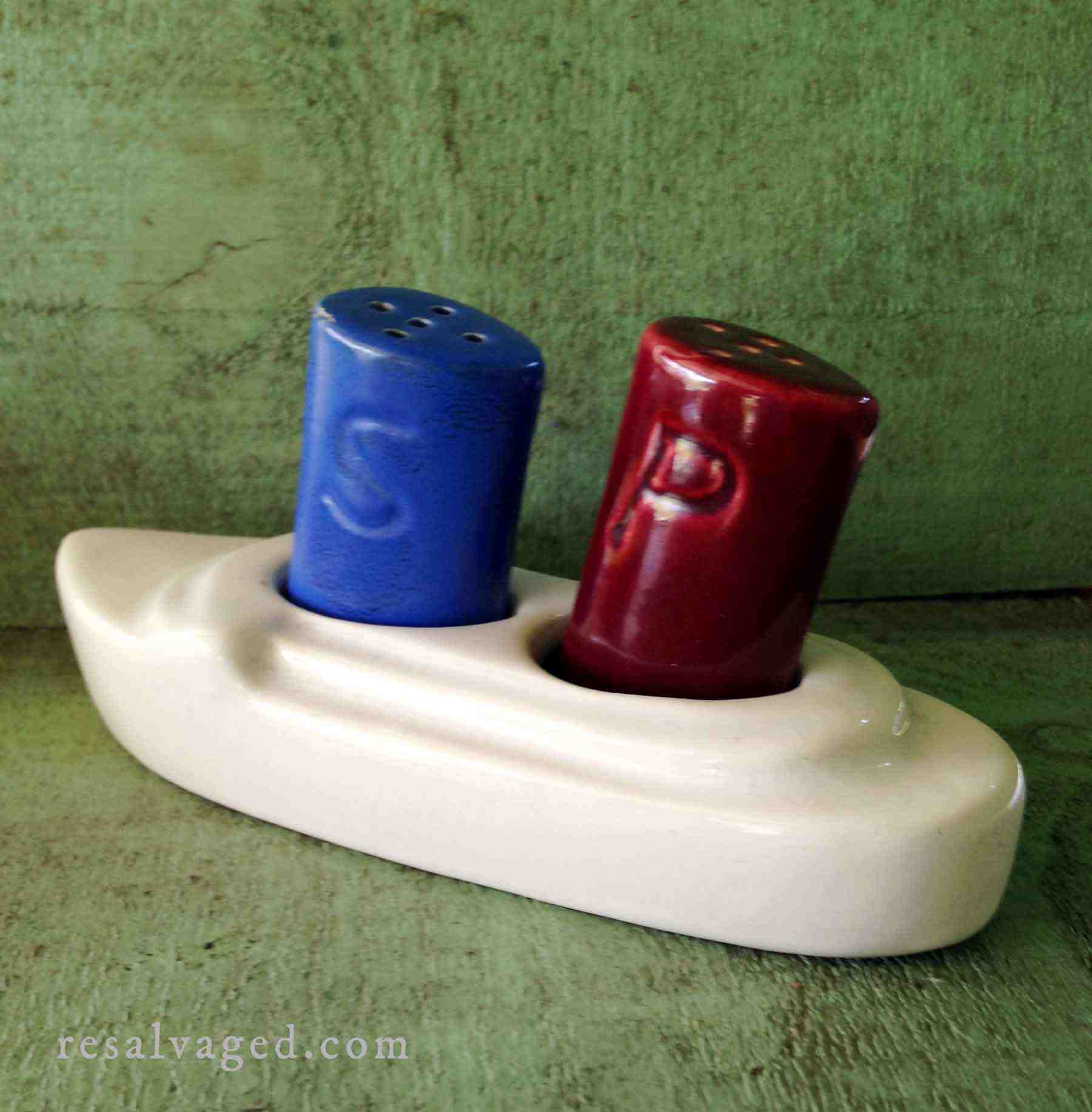 vintage salt and pepper boat shaker