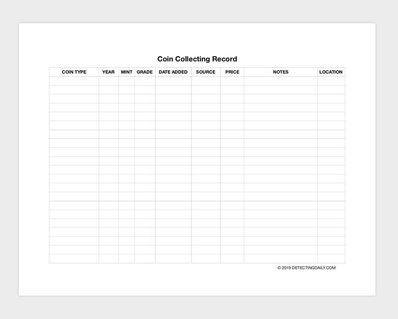 Free Printable Coin Collecting Record And Spreadsheet Detectingdaily