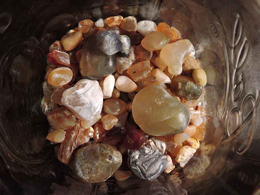 agates in ball jar