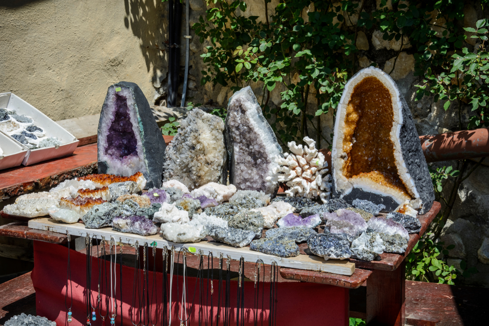 geodes for sale on a table