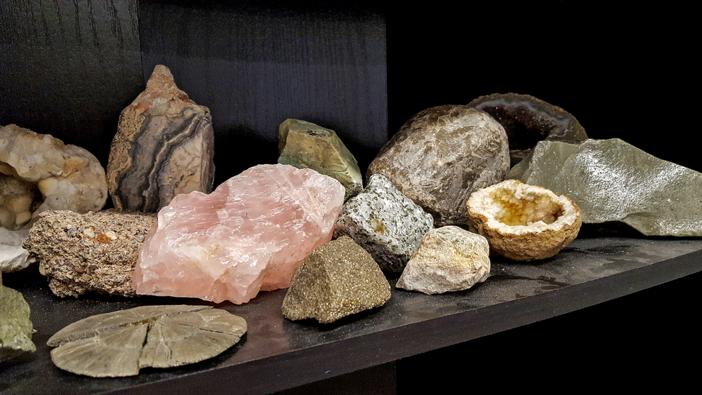 rock collection on shelf