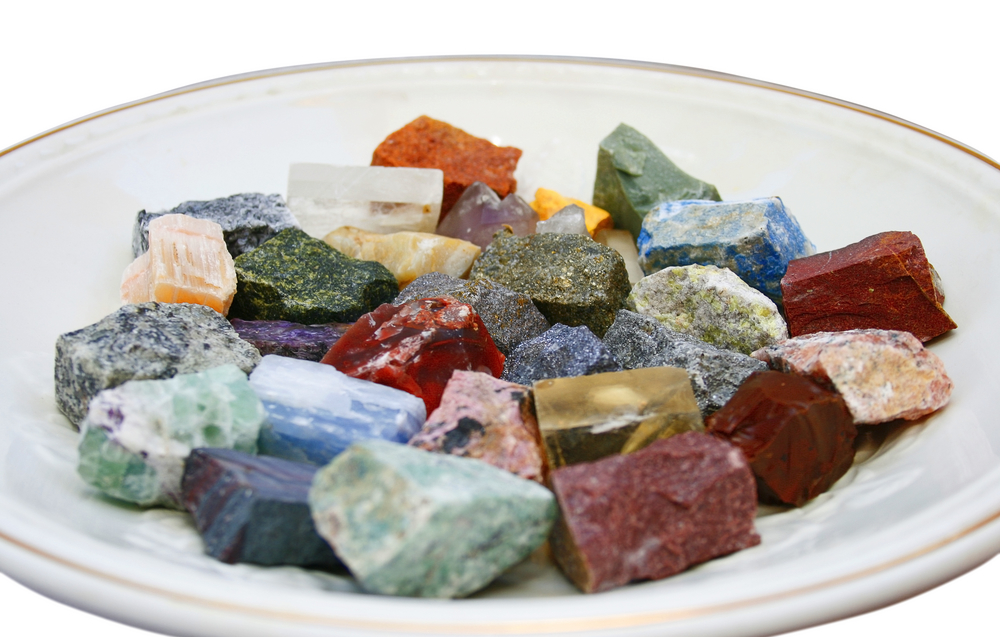 rocks and minerals on display plate