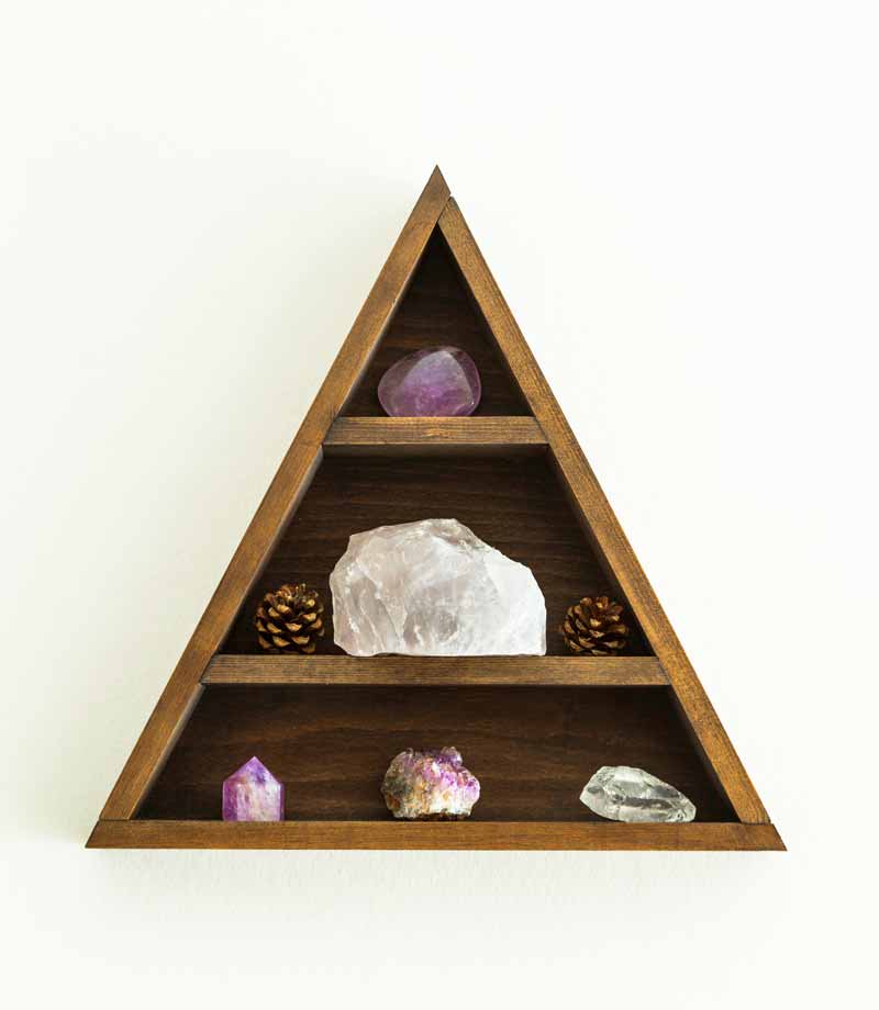 triangle shelf for crystals and minerals