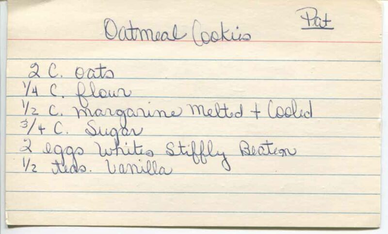 Pats Oatmeal Cookies Recipe Front
