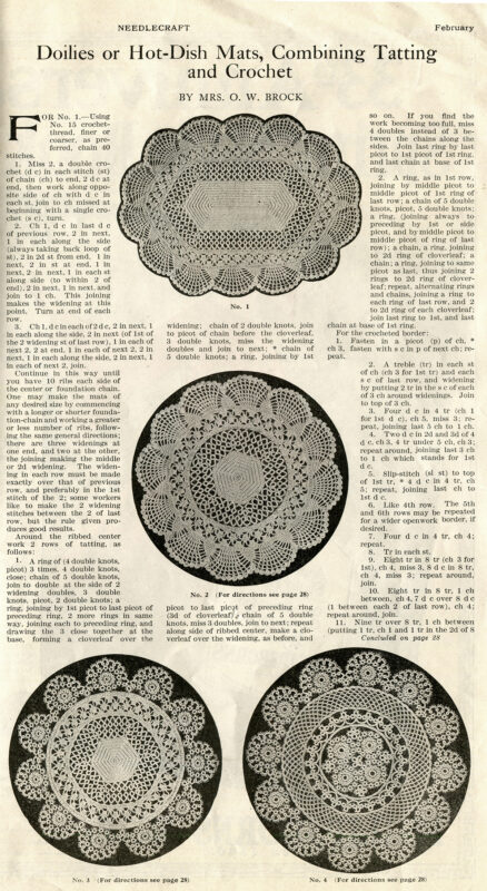 4 Antique Crochet Patterns Doilies Hot Dish Mats Tatting
