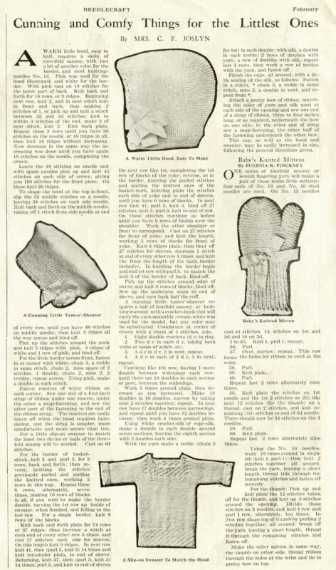 Cunning And Comfy Things For The Littlest Ones Mrs C F Joslyn Feb 923 Needlecraft Article Webres