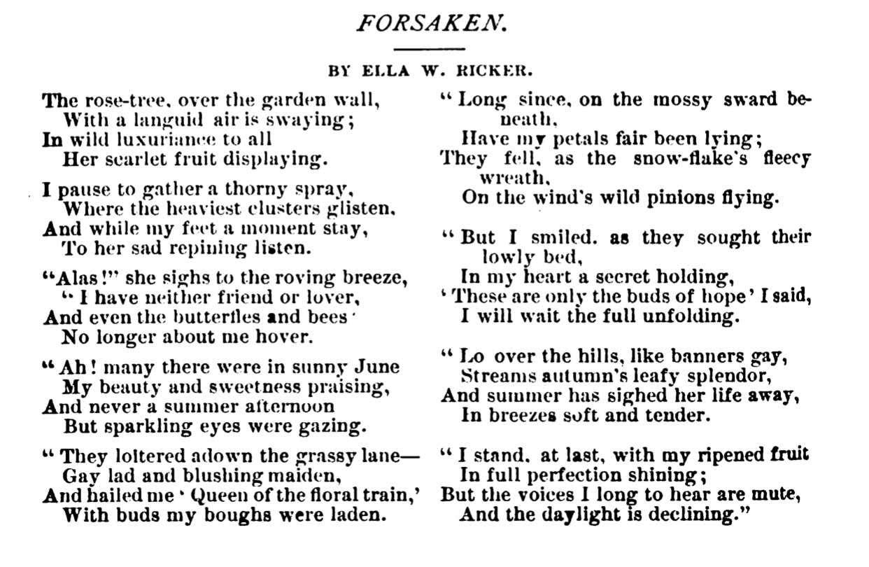 Forsaken Ella W Ricker The Granite Monthly Vol6 1883 Poem Webres