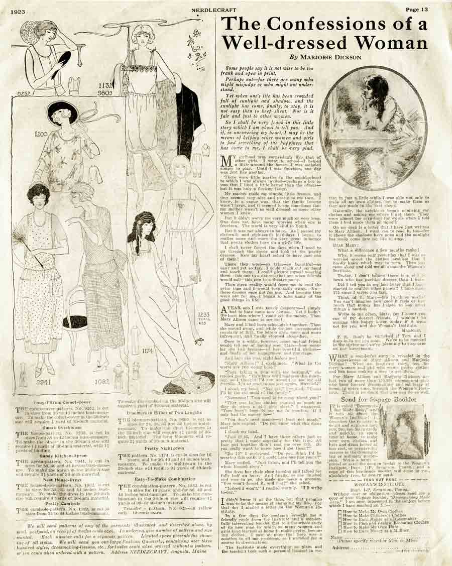 Confessions Of A Well Dressed Woman 1923 Needlecraft Advertorial Webres