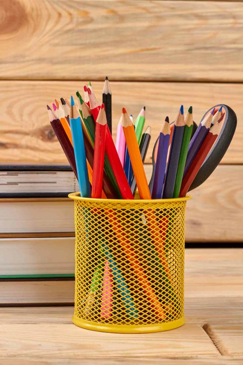 Yellow Metal Pencil Holder Chemically Colored Metal Example